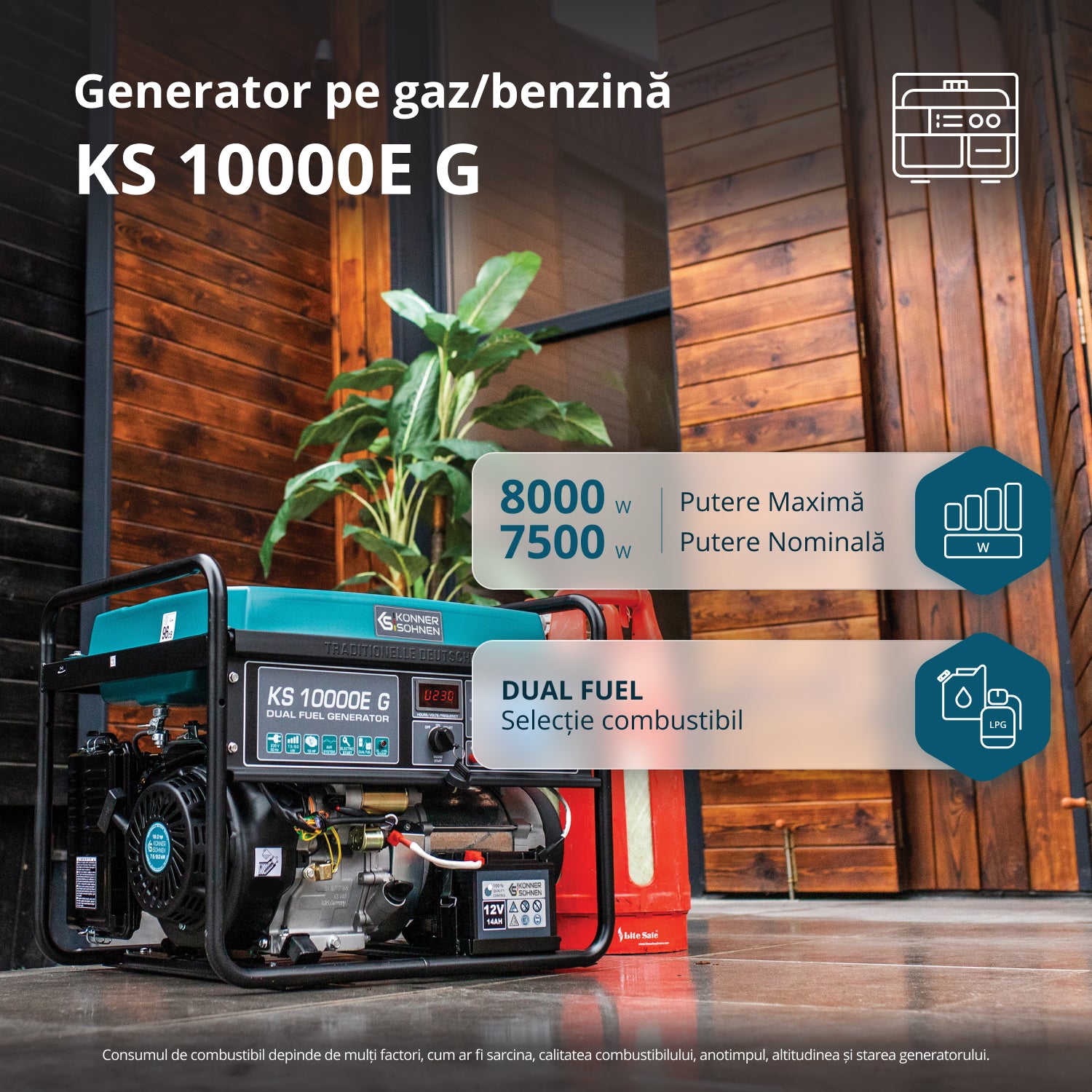 Generator pe gaz/benzina "Könner & Söhnen" KS 10000E G