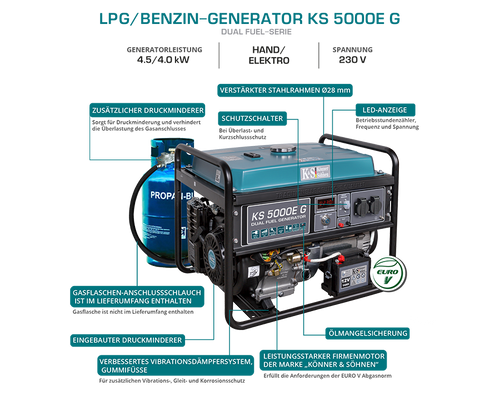 LPG/Бензинов генератор „Könner & Söhnen“ KS 5000E G