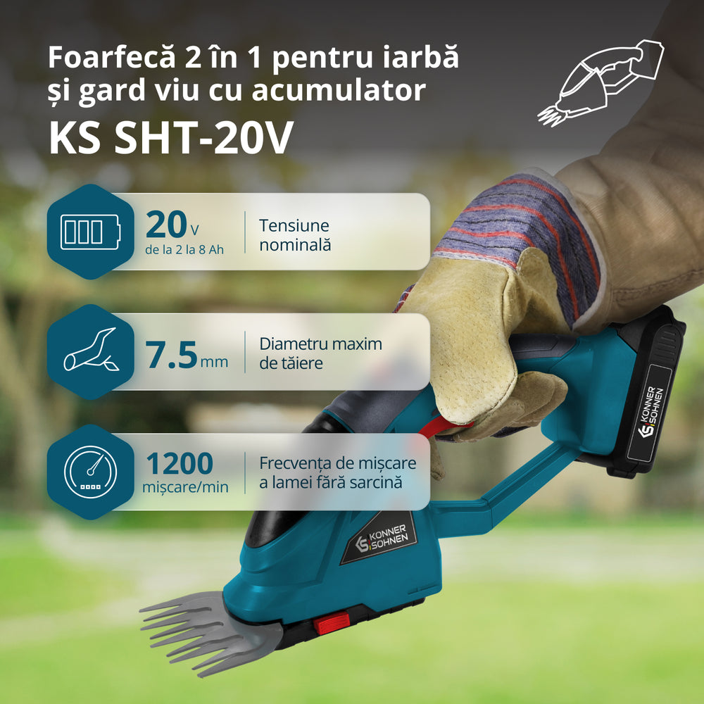 Foarfecă 2 în 1 pentru iarbă și gard viu cu stâlp de extensie telescopic KS SHT-20V + Extension Pole