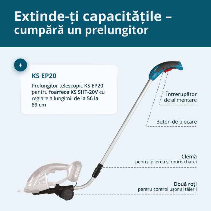 Foarfecă 2 în 1 pentru iarbă și gard viu cu stâlp de extensie telescopic KS SHT-20V + Extension Pole