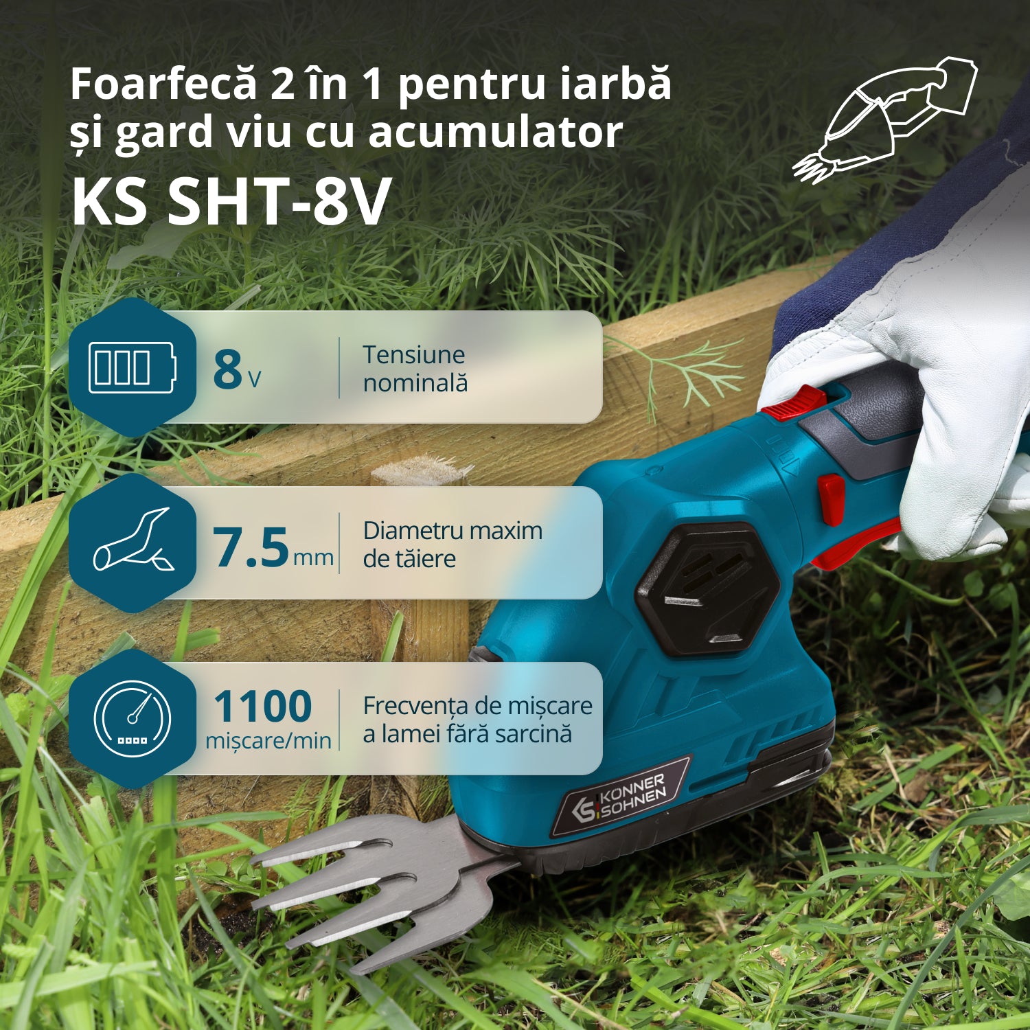 Foarfecă 2 în 1 pentru iarbă și gard viu cu stâlp de extensie telescopic KS SHT-8V + Extension Pole