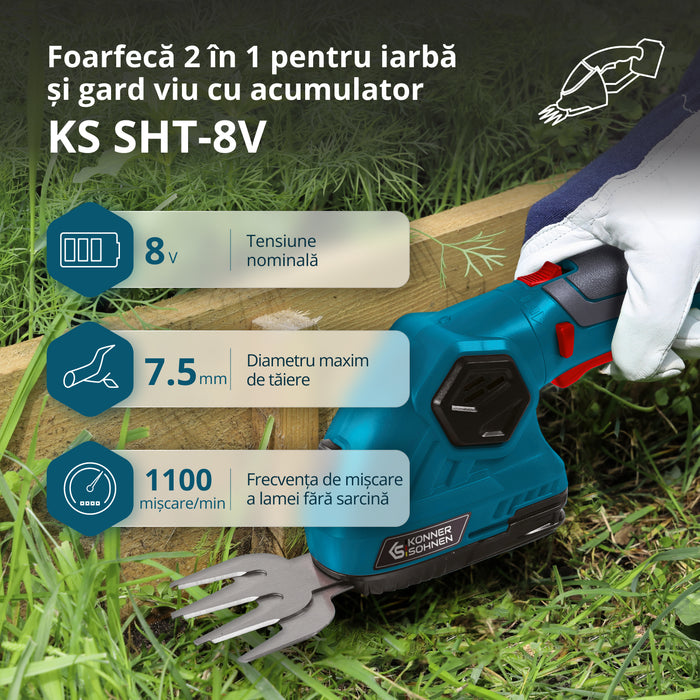 Foarfecă 2 în 1 pentru iarbă și gard viu cu stâlp de extensie telescopic KS SHT-8V + Extension Pole