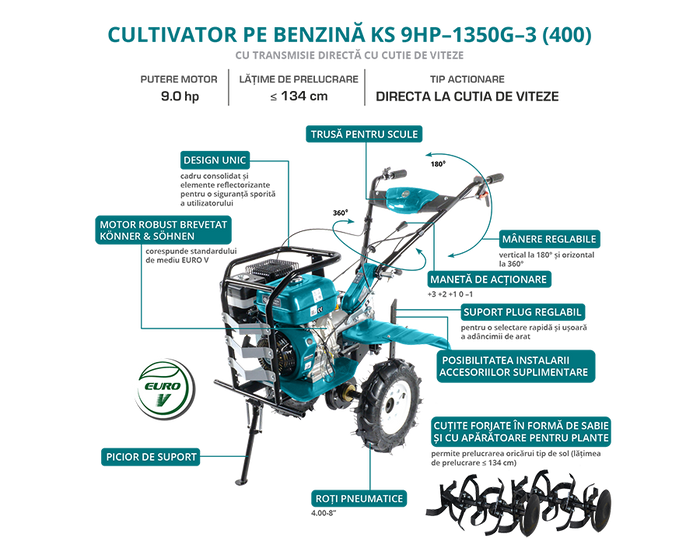Motocultor pe benzină KS 9HP-1350G-3 (400)