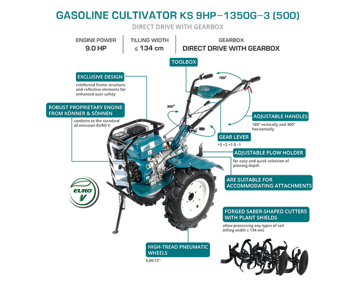Бензинов култиватор KS 9HP-1350G-3 (500)