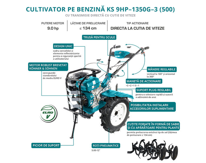 Motocultor pe benzină KS 9HP-1350G-3 (500)