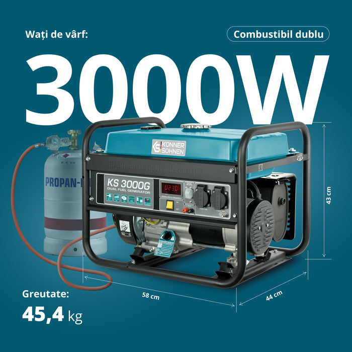 Generator pe gaz/benzina "Könner & Söhnen" KS 3000G