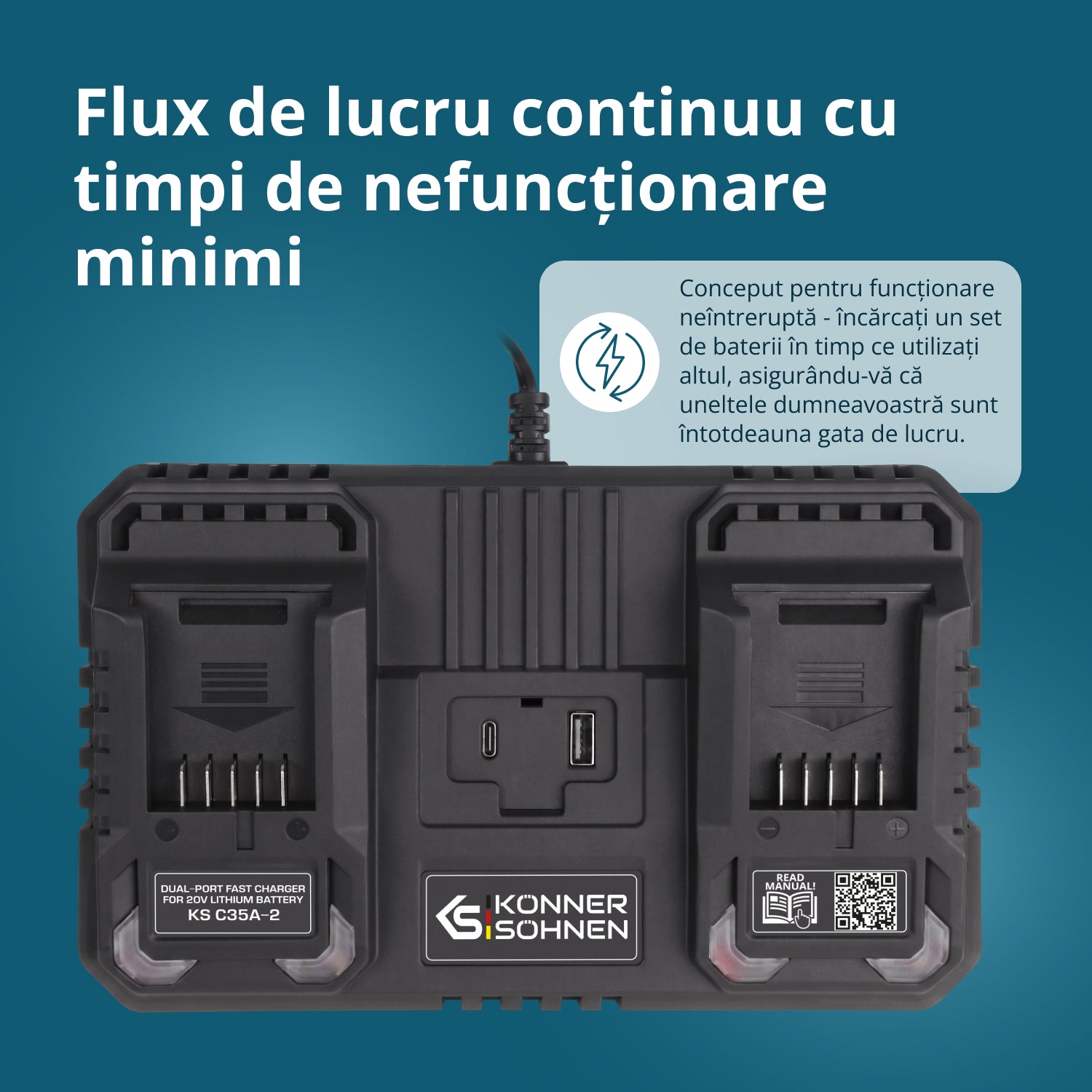 Încărcător dublu pentru baterii reîncărcabile 20V KS C45A-2