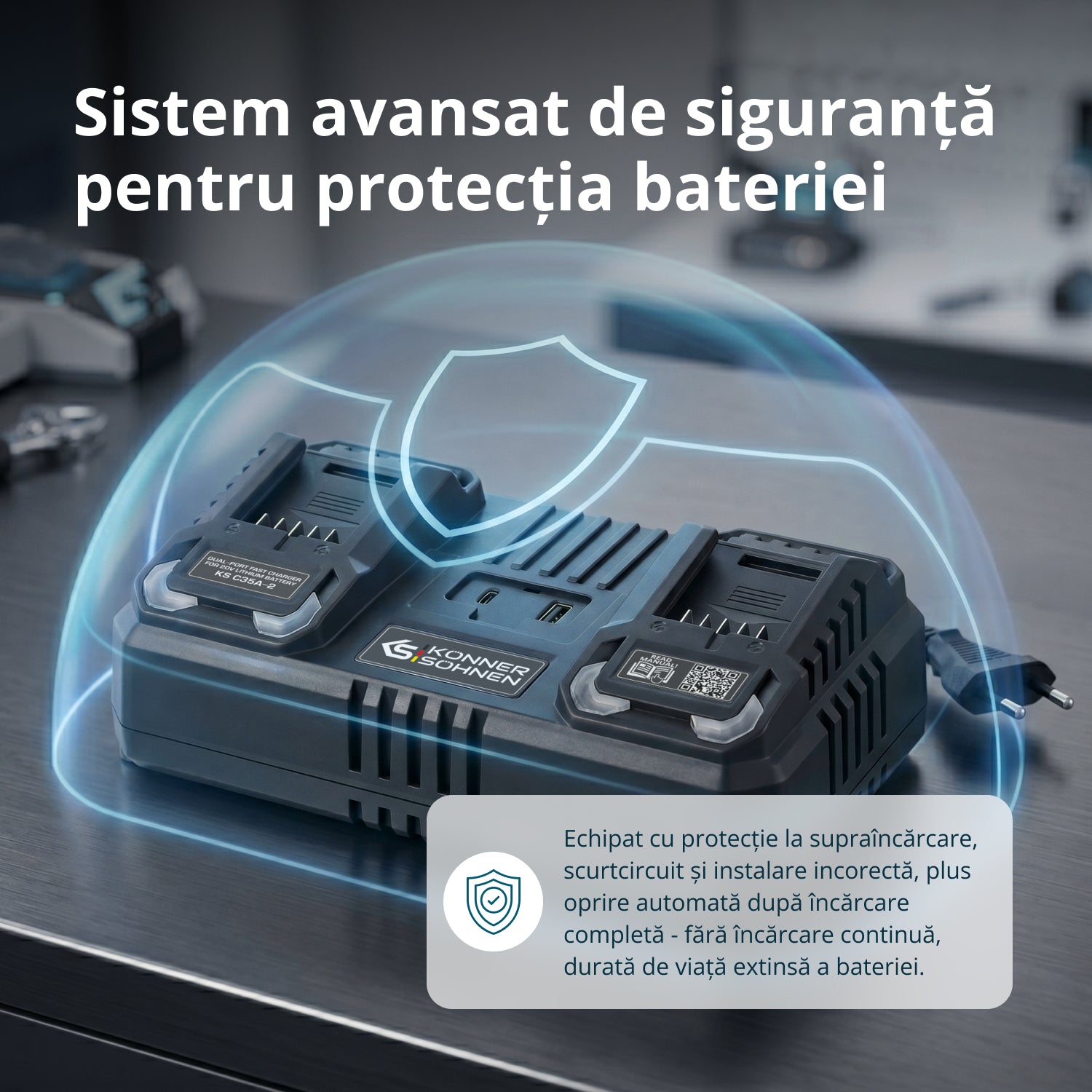 Încărcător dublu pentru baterii reîncărcabile 20V KS C45A-2