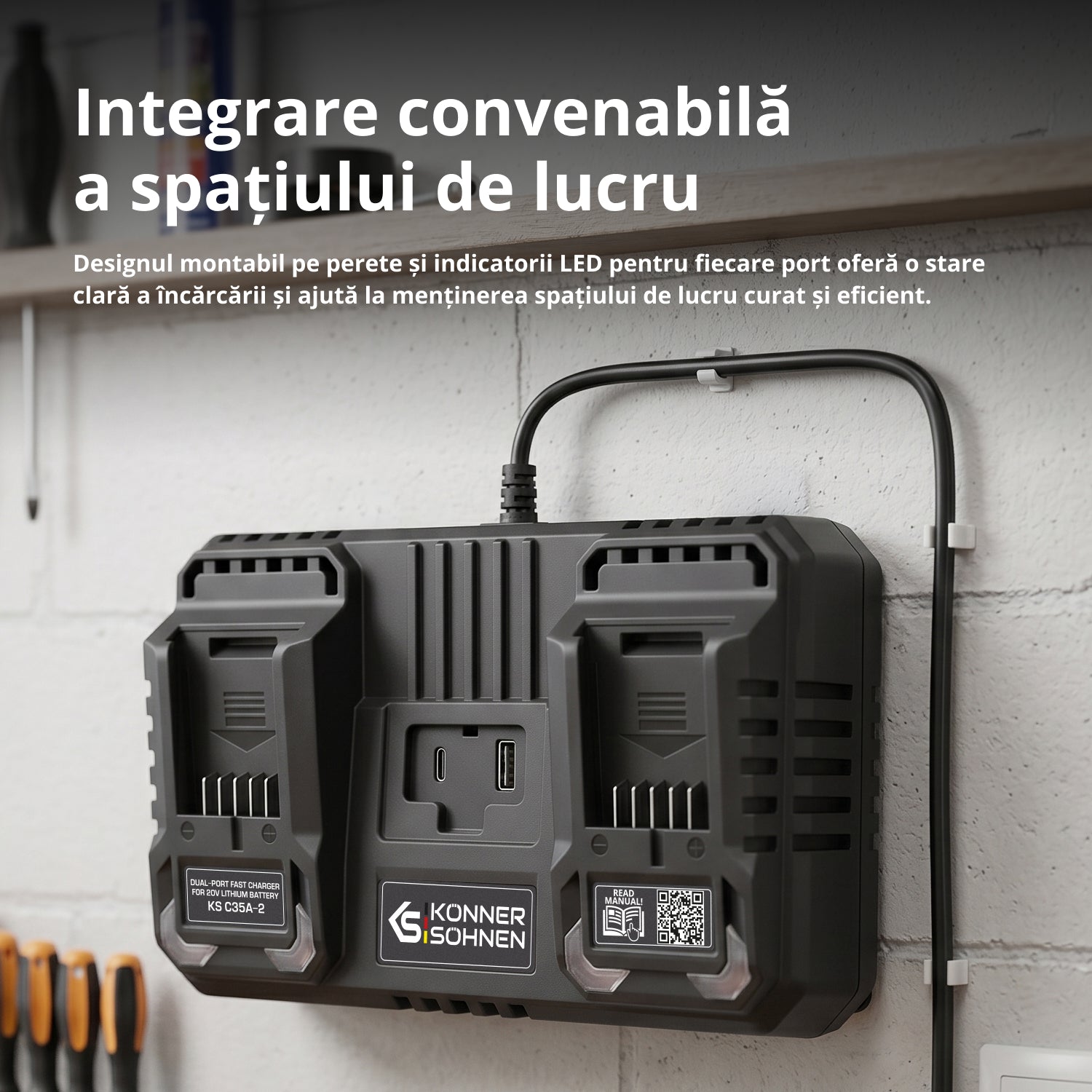 Încărcător dublu pentru baterii reîncărcabile 20V KS C45A-2