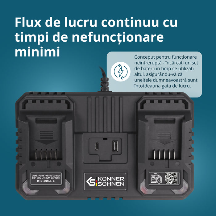 Încărcător dublu pentru baterii reîncărcabile 20V KS C45A-2