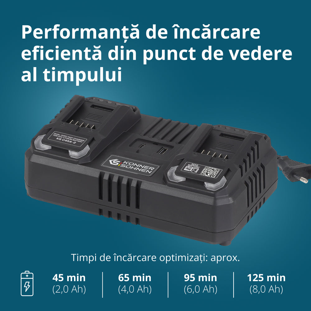 Încărcător dublu pentru baterii reîncărcabile 20V KS C45A-2