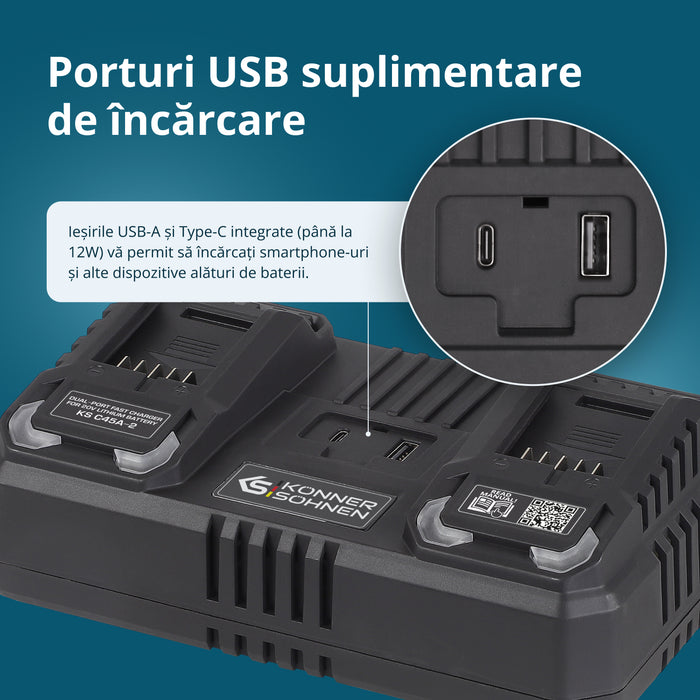 Încărcător dublu pentru baterii reîncărcabile 20V KS C45A-2